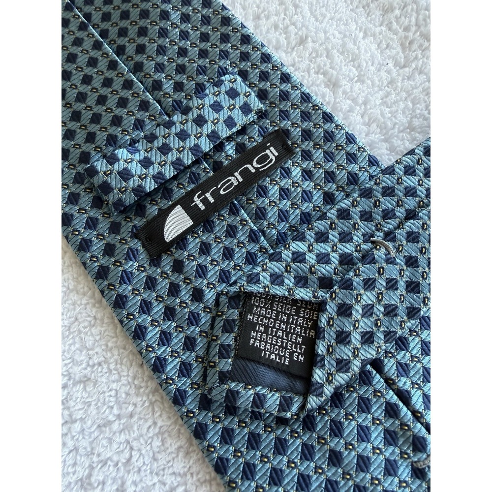Frangi	Blue Square Geometric Woven Motif Jacquard	Silk	Tie Necktie Made In Italy